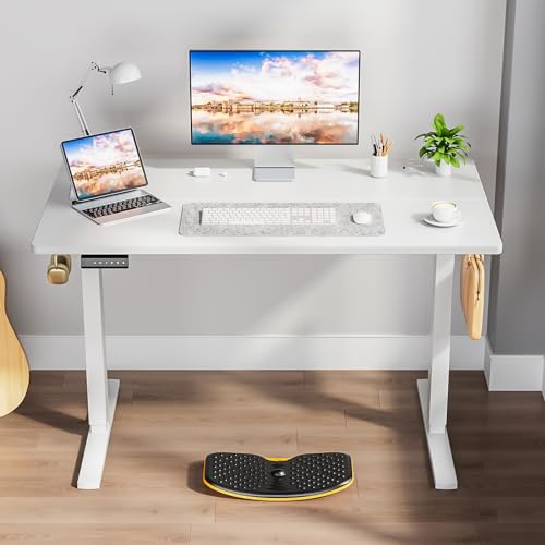 Smug Adjustable Height Standing Desk Electric Sit Stand Up Down Computer Table Ergonomic Rising Modern Lift Motorized Gaming Desktop Workstation for Work Home Office, 40" L X 24" W, White SMUG