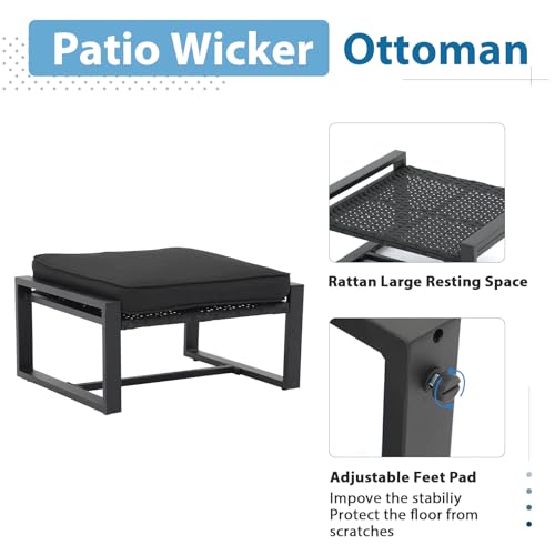 JOIVI 5 Pieces Patio Bistro Set, PE Wicker Outdoor Patio Furniture Set, Modern Rattan Patio Chairs with Table & Ottomans, Patio Conversation Sets for Balcony, Front Porch, Garden, Black Cushion JOIVI