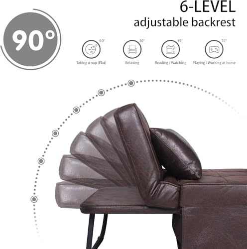 BIGSYY Sofa Bed, Set of 4 in 1 Multi-Function Folding Ottoman Breathable Linen Couch Bed with Adjustable Backrest Modern Convertible Chair for Living Room Apartment Office, PU Imitation, Brown BIGSYY
