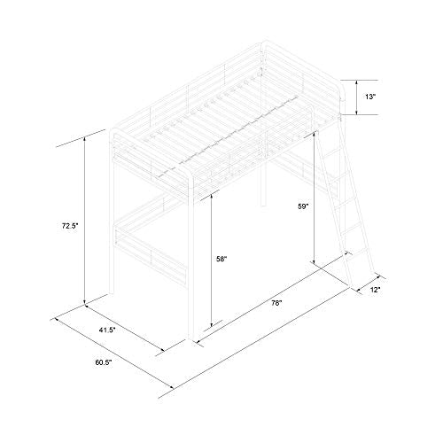 DHP Tommy Twin Metal Loft Bed, Black DHP