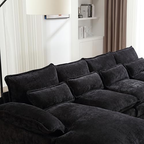 6 Seater Overstuffed Modular Sectional Sofa Cloud Couch with Double Chaise Lounge, U Shaped Chenille Upholstered Leisure Sofa&Couches with Memory Foam and Waist Pillows for Living Room Office Eafurn