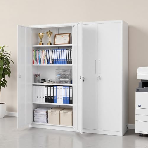 VEVOR Metal Storage Cabinet, Lockable Steel Garage Cabinet with Adjustable Shelves, 2 Magnetic Doors, 2 Keys, 5-Tiers Tool Storage Locker for Home, Office, School, Warehouse, Basement, Laundry, White VEVOR