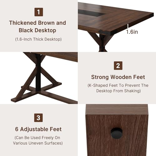 Hlivelood 94" Large Dining Table for 10 People, Rectangular Kitchen Farmhouse Table W/Thickness Waterproof Wood Tabletop,Long Dining Room Tables W/Wood Strip Base for Kitchen Living Room(238CM Brown) Hlivelood