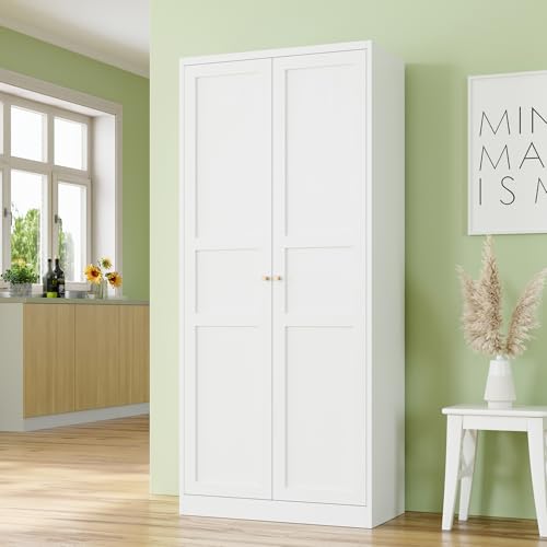 RAVIGIN Metal Storage Cabinet,71" H Pantry Cabinet with 2 Doors and 5 Adjustable Shelves,6 Tier Tall Kitchen Storage Cabinets for Kitchen,Pantry,Living/Study/Laundry Room(White) RAVIGIN