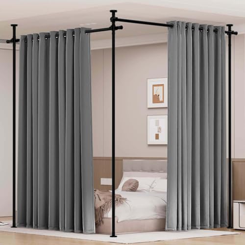 Room Divider Curtain Rod No Drilling Wall Divider for Room Partition, 28-114'' Wide Portable Metal Room Divider Panel Separation Curtain Stand, Heavy Duty No Drill Curtain Rods for Space Separator HOMSCREENER