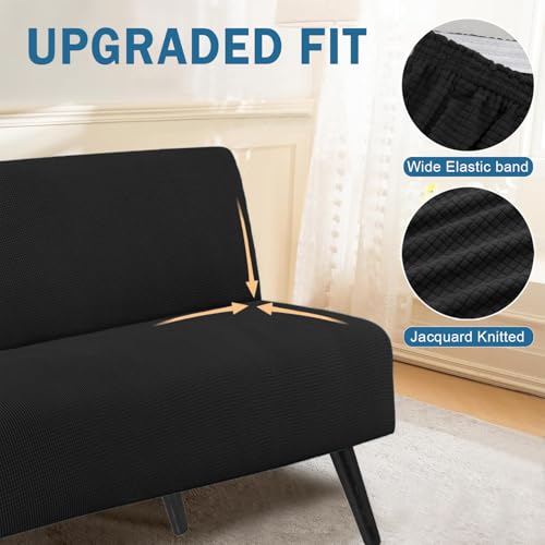 TOPYUMH Water Repellent Armless Futon Cover Sofa Bed Slipcover, Full Size Futon Mattress Cover, Soft & Stretch Furniture Protector for Pets, Black TOPYUMH