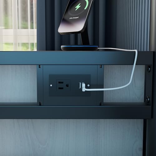 PVWIIK Bunk Bed Twin Over Full with Storage Drawers and LED/Metal Bunk Bed Frame w/Under-Bed Storage for Dormitory,Living Room,Bedroom,Kids,Black PVWIIK