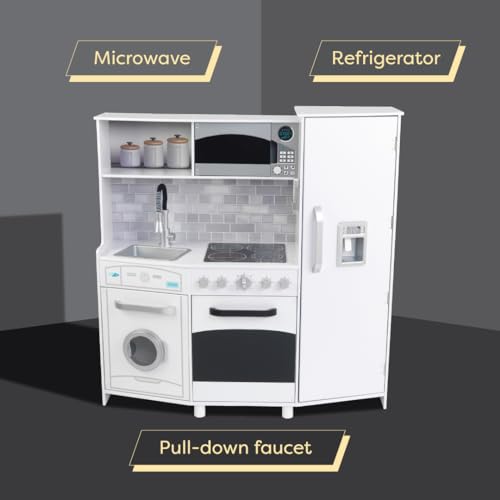 KidKraft Large Wooden Play Kitchen with Lights & Sounds, Icemaker, Play Phone, White, Gift for Ages 3+ KidKraft