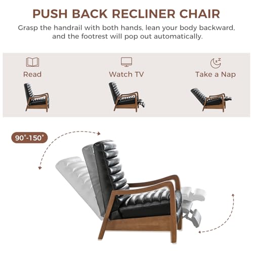 CANMOV Push Back Recliner Chair Set of 2, Faux Leather Pushback Reclining Chair with Padded Seat, Wingback Recliner Single Sofa Recliner for Living Room Apartment, Brown