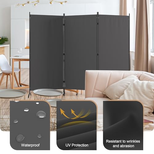 Kecreque 3 Panel Room Divider 6 Ft Folding Screen Room Dividers with 4 Curved Metal Feet Partition Wall Divider,Privacy Screens Portable Wall for Office,Bedrooms,Dining,Dorm,Grey Kecreque