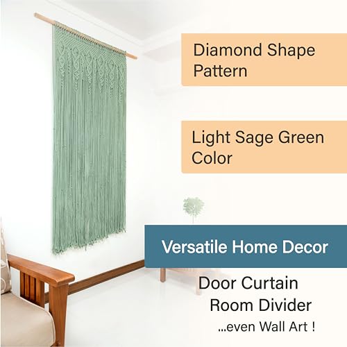 Macrakido - Premium 4mm Thick Macrame Door Curtain - Handcrafted Light Sage Green Boho Room Divider - Extra Dense Privacy Screen - Doorway Hanging Decor 40" x 80" Macrakido