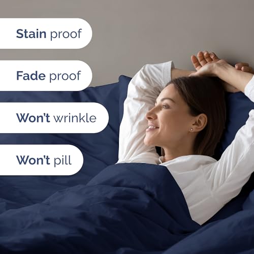 Navy Blue Duvet Cover Queen Size - Extra Soft Queen Size Duvet Cover - Lightweight, Comfy & Breathable - Easy Care & Fade Free with Zipper Closures and Ties - 90" x 90" Inches - Comforter Not Included CGK Unlimited