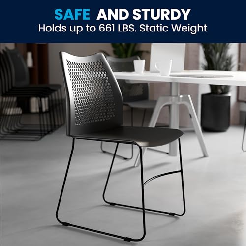 Flash Furniture Hercules Series Contoured Lobby Chairs with Air-Vent Honeycomb Backs, Ergonomic Stacking Chairs for Offices, Set of 5, Black