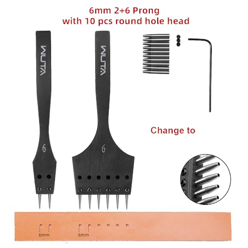 WUTA Removable Circle Leather Hole Punch Lacing Stitching Professional Working Hand Tool Kit Round Hole Puncher Craft Chisel Cutting Punches Kits 2nd Generation 6mm-(2+6) WUTA
