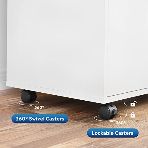 DEVAISE 3-Drawer Wood File Cabinet with Lock, Mobile Lateral Filing Cabinet, Printer Stand with Open Storage Shelves for Home Office, White DEVAISE
