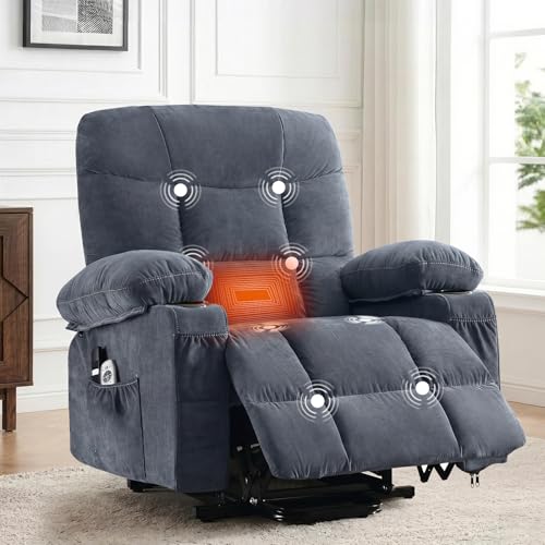 PoteSoar Power Lift Recliner Chair for Elderly with Massage and Heat, Comfortable Electric Power Reclining Chair with Side Pockets,2 Cup Holders and USB Charging Port for Living Room (Blue)