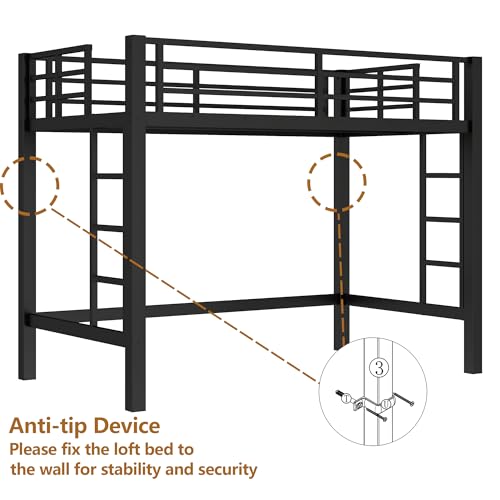 Bellemave Loft Bed Twin Size, Heavy Duty Loft Bed Frame with 2 Build in Ladder and Full Length Guardrail, Easy Assemble, Noise Free Design, No Box Spring Needed, Black Bellemave