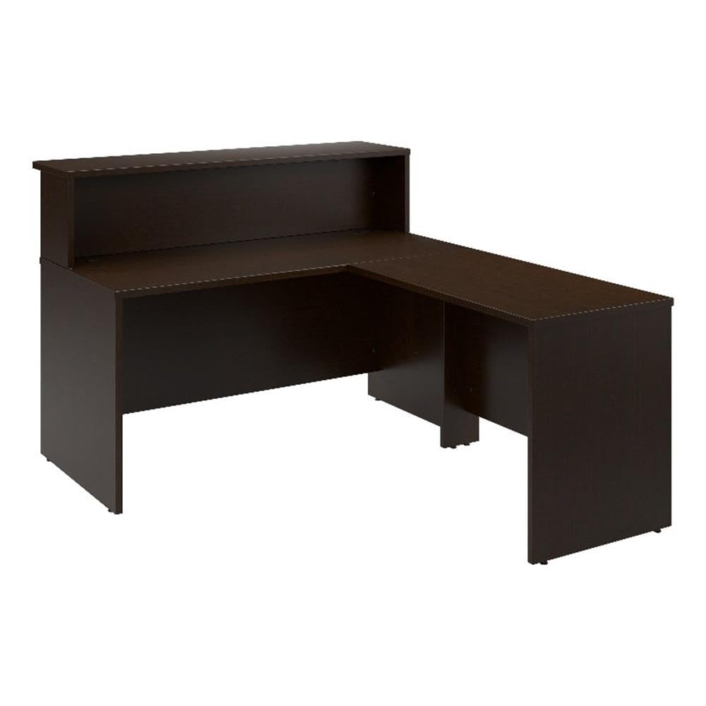 Bush Business Furniture Arrive 60W x 72D L Shaped Reception Desk with Shelf in Mocha Cherry Bush Furniture
