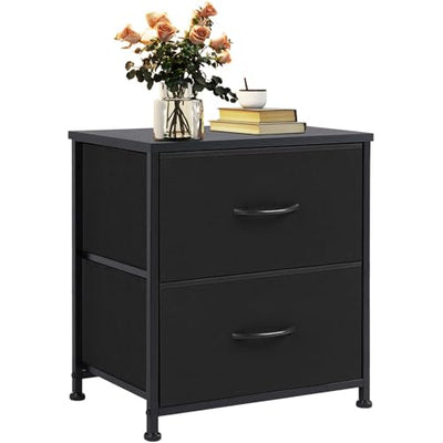 NEWBULIG Nightstand Small Dresser with 2 Fabric Drawers 25 Inch Tall Bedside Table Storage Furniture for Bedroom Closet Entryway College Dorm Black