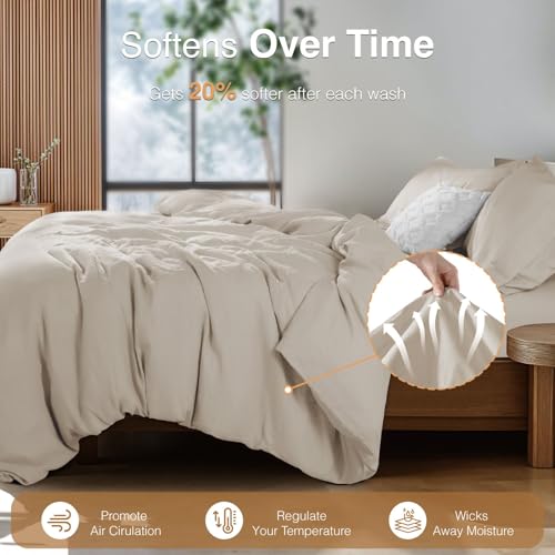 SONORO KATE 100% French Linen Duvet Cover Queen Size, Soft Breathable for Hot Sleepers, Moisture Wicking & Durable Cover Set - Zipper Closure & 4 Corner Ties Duvet Covers 3 Piece (Linen,Queen) SONORO KATE