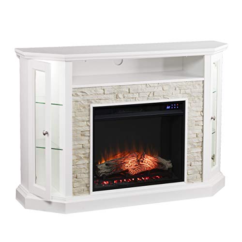 SEI Furniture Redden Faux Stone Corner Convertible Electric Fireplace with Media Storage, New Fresh White SEI Furniture