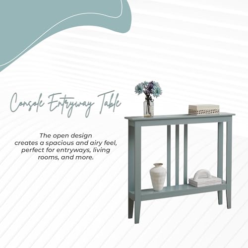 Kings Brand Furniture Narrow Console Table with Storage – Rectangular Entryway & Behind Sofa Table, Wood Accent Hallway Table for Foyer or Living Room, Ice Blue Kings Brand Furniture