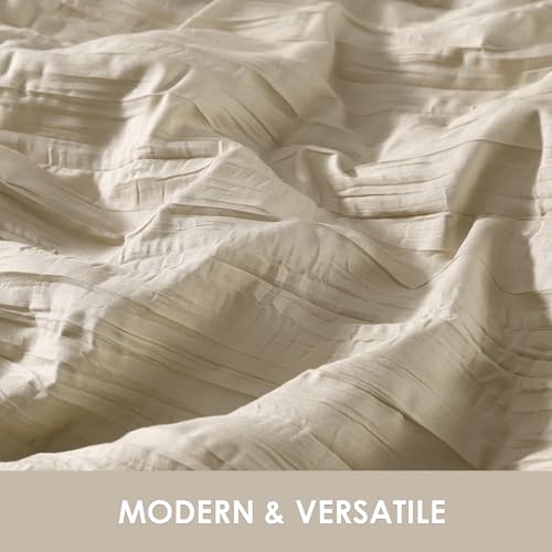 ClevaHome Full Comforter Set Oat Milk, 3 Pieces Comforter Set, All Season Lightweight Soft Embossed Bedding (80" x 86" Comforter & 2 Pillow Shams) Cleva