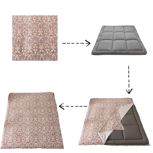 Arzocolia 100% Cotton Futon Cover for Japanese Futon Floor Mattress with Zipper Twin Full Queen Machine Washable Super Soft (Red Toned Flower, Full) Arzocolia