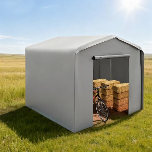 12x12ft Carport, Heavy Duty Carport Canopy with Roll-Up Door, Outdoor Portable Garage, Waterproof Shelter Vehicles, Car Canopy with All-Season Tarp for Cars, Trucks, Motorcycles & Storage (Gray) MIOUYTRT