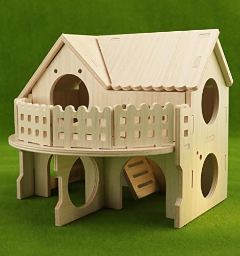 Hamster Forest Lookout Wood House Fun House Double-Decker Hut for Young Dwarf Gerbil Mouse Mice Rat Small Animals(Small Size Only for Small Hamster) kcrygogo