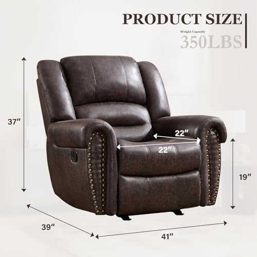 CANMOV Rocker Recliner Chair, Leather Recliner Chair with Overstuffed Backrest and Armrests, Manual Single Sofa for Living Room,Bedroom, Dark Grey