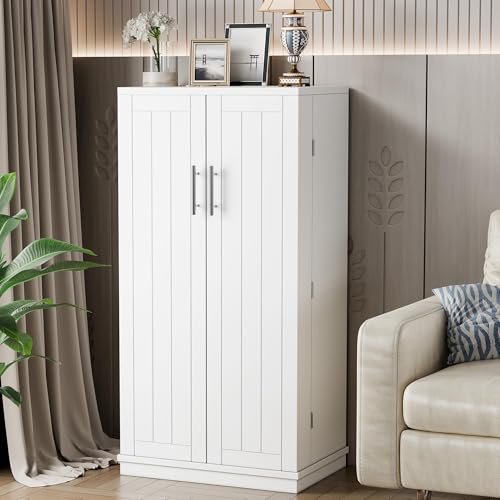 Shintenchi Kitchen Pantry Cabinet,5 - Layer Storage Cupboard with Adjustable Shelves for Organizing and Storing Food Items,47'' Versatile Buffet Sideboard for Kitchen, Bathroom and Laundry,White Shintenchi