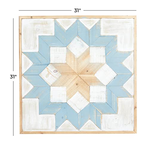 Deco 79 Wood Geometric Handmade Home Wall Decor Southwestern Star Wall Sculpture with Whitewashed Brown Accents, Wall Art 31" x 1" x 31", Blue Deco 79