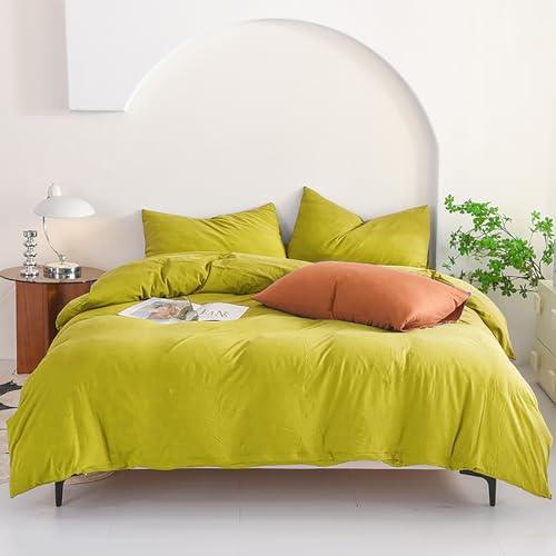 Luxlovery Chartreuse Comforter Set Queen Moss Green Bedding Set Modern Solid Soft Breathable Yellowish-Green Blanket Quilts 3 Piece Bedding Set for Women Men Kids Luxlovery