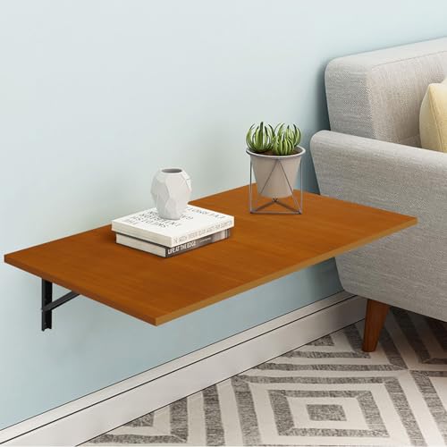 RêveLife 31.5 Inch Wall Mounted Folding Table Solid Pine Wood Floating Desk Industrial Rustic Workbench Heavy Duty Drop-Leaf Table Computer Bar Dining Table for Laundry Room Small Space Office, Brown RêveLife
