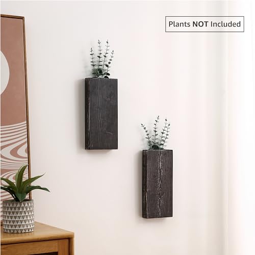Wood Wall Planter Set of 2, Wood Wall Pocket for Greenery and Dried Flowers, Indoor Wood Hanging Vase Modern Farmhouse Wall Decor for Living Room Bedroom Office Eucalyptus Stems Decorations (Expresso) GRID FORTE