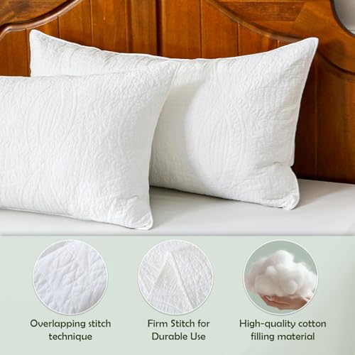 Aqzuxira White 100% Cotton Quilt Set Twin Size, 3 Piece Modern Textured Bedspread with Coin Pattern, Lightweight Crinkly Coverlet Sham Set, Soft Minimalist All Season Bedding, Garment-Washed Aqzuxira