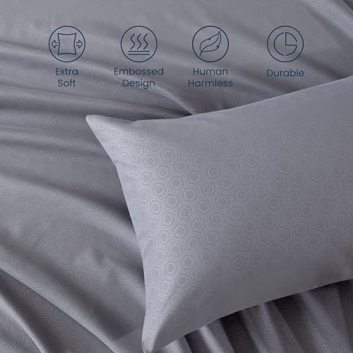 SLEEP ZONE King Size Sheets Set, 4 Piece Hotel Luxury Embossed Bedding Sheets with Fitted Sheet, Flat Sheet & 2 Pillowcases - Deep Pocket (Honeycomb Gray) SLEEP ZONE