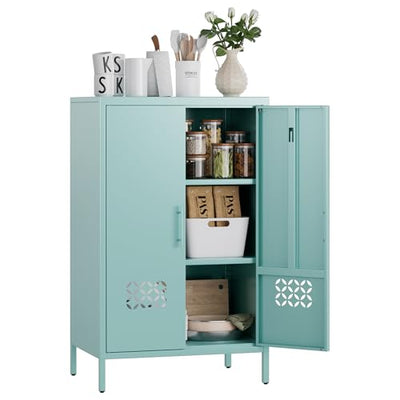 GangMei Metal Storage Cabinet with Adjustable Shelves,Metal Buffet Sideboard with 2 Doors for Kitchen,Home,Office, 42" H x 26" W x 14" D,Assembly Required,Blue