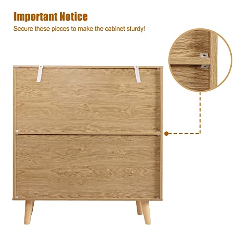 Anmytek 3 Drawer Dresser for Bedroom, Rattan Dresser Modern Wood Chest of Drawers with Spacious Storage for Bedroom Hallway Living Room, Rustic Oak, H0027 Anmytek