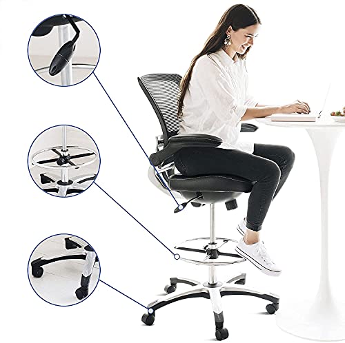 Modway Edge Drafting Chair - Reception Desk Chair - Flip-Up Arm Drafting Chair in Black Modway