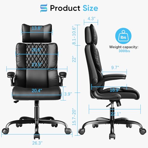 Sytas Executive Office Ergonomic Chair with Adjustable Headrest, PU Leather Desk Chair, High-Back Swivel Task Chair for Home Office, 135° Reclining, Black Sytas