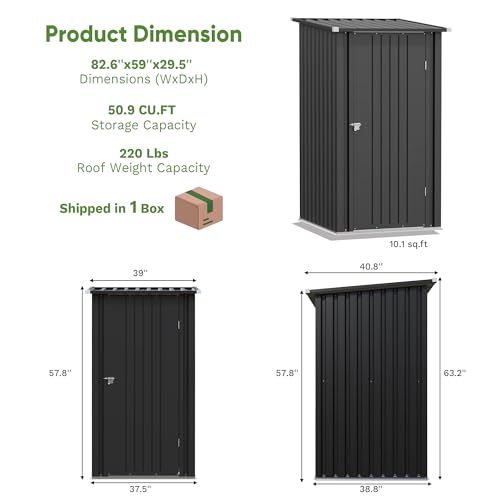 Greesum 3×3FT Outdoor Storage Shed, Metal Sheds with Sloping Roof and Lockable Single Door, Steel Tool Shed for Backyard, Bike, Patio, Garage, Lawn, Black Greesum
