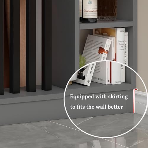 Wall Room Divider, Modern Freestanding Wood Room Divider Screen with Shelf & Cabinet Storage for Living Room,Office, Bedroom (Khaki+Black, 47" L x 9.5" W x 79.5" H) GRGECXZ