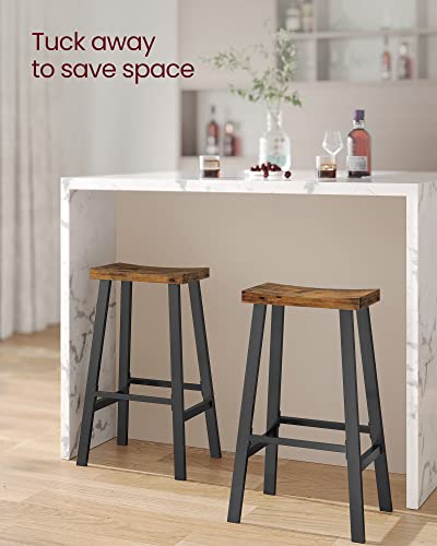 VASAGLE Bar Stools Set of 2, Counter Height Stools, Bar Chairs with Footrest, 29.1 Inches Tall Kitchen Breakfast Stools, Industrial, Living Room Party Room, Rustic Brown ULBC094B01 VASAGLE