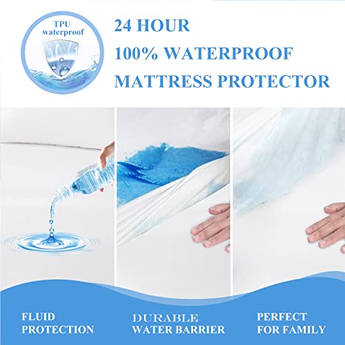 King Waterproof Mattress Protector - Noiseless, Breathable, Machine Washable Fitted Mattress Cover with Deep Pocket up to 5”-21”(White) Softhour