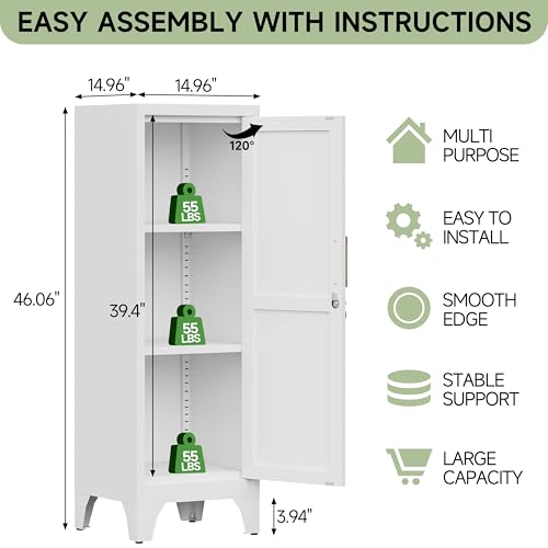 Kooyon Metal Locker Storage Cabinet with Lock,Metal Cabinet Home Office Storage Cabinets with Doors and Shelves for Employees,School,Garage, Office, Gym, Home-Assembly Required(White) Kooyon
