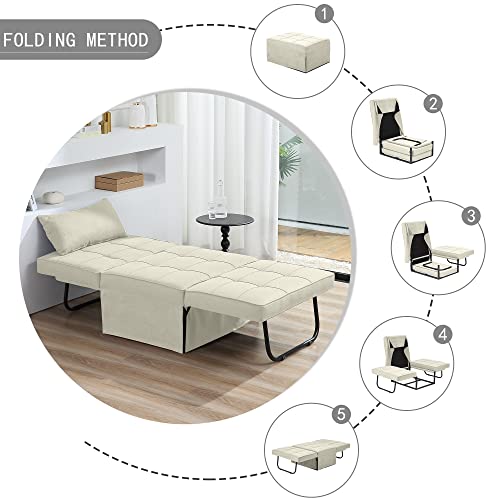 BIGSYY Sofa Bed, Set of 4 in 1 Multi-Function Folding Ottoman Breathable Linen Couch Bed with Adjustable Backrest Modern Convertible Chair for Living Room Apartment Office, White BIGSYY