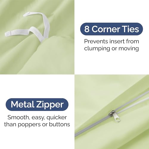 Duvet Cover Twin/Twin XL Size - Extra Soft Twin/Twin XL Size Duvet Cover - Lightweight, Breathable & Cozy w/ Zipper Closures and Ties - 68" x 90" Inches - (Light Sage Green) Comforter Not Included CGK Unlimited