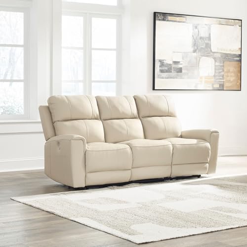 Signature Design by Ashley Dahlmoore Modern Leather Match Power Reclining Sofa with USB Ports, Beige Signature Design by Ashley